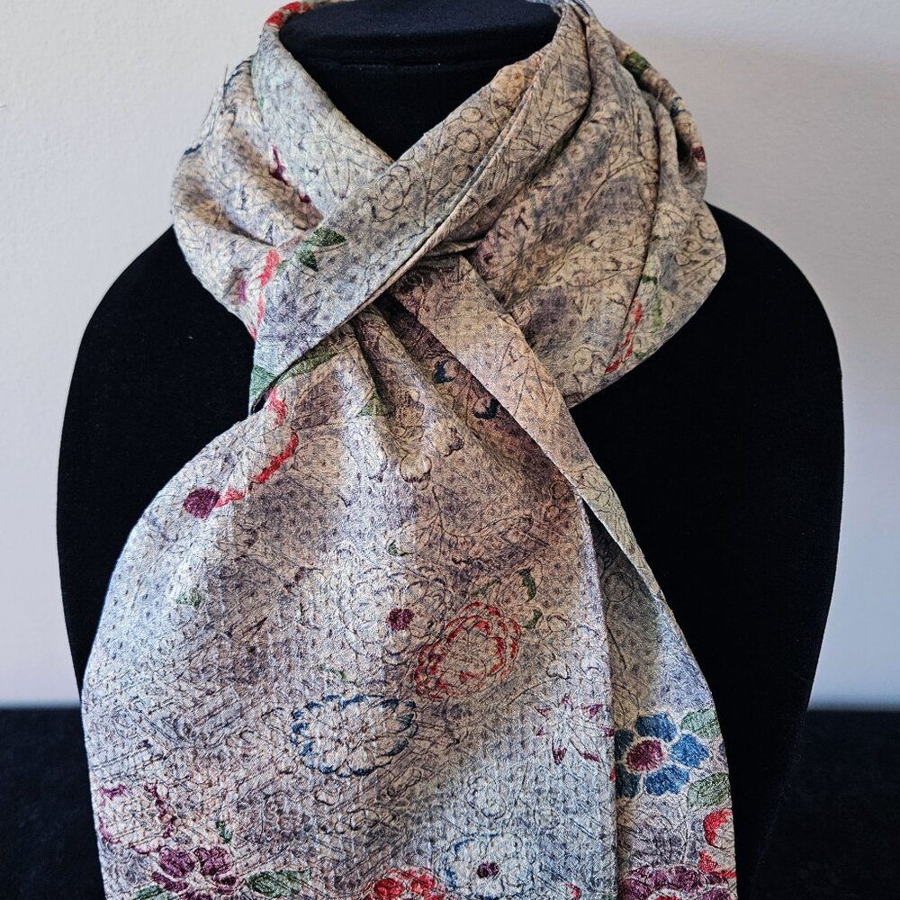 Japanese Silk Kimono Scarf S4672 -  Subtle Colors Tsujigahana Dyed Silk